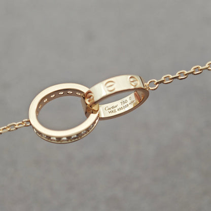 [Renovia Jewelry]LOVE DOUBLE RING HALF DIAMOND NECKLACE