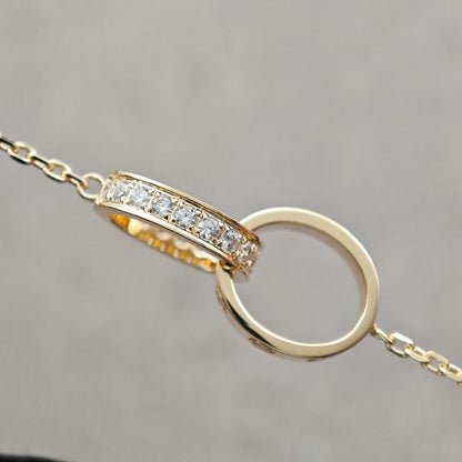 [Renovia Jewelry]LOVE DOUBLE RING HALF DIAMOND NECKLACE