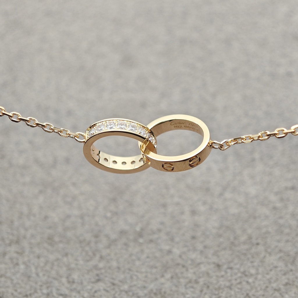 [Renovia Jewelry]LOVE DOUBLE RING HALF DIAMOND NECKLACE