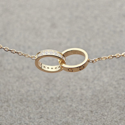 [Renovia Jewelry]LOVE DOUBLE RING HALF DIAMOND NECKLACE