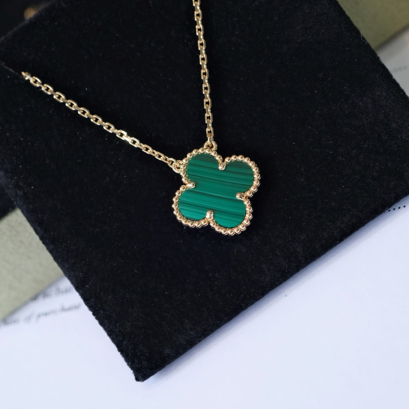 [Renovia Jewelry]CLOVER 15MM MALACHITE SINGLE FLOWER  NECKLACE