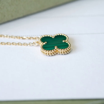 [Renovia Jewelry]CLOVER 15MM MALACHITE SINGLE FLOWER  NECKLACE