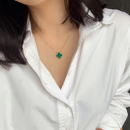 [Renovia Jewelry]CLOVER 15MM MALACHITE SINGLE FLOWER  NECKLACE