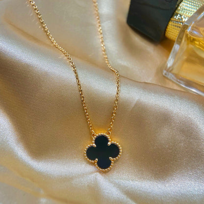 [Renovia Jewelry]CLOVER 15MM BLACK ONYX SINGLE FLOWER NECKLACE