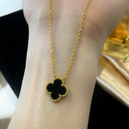 [Renovia Jewelry]CLOVER 15MM BLACK ONYX SINGLE FLOWER NECKLACE