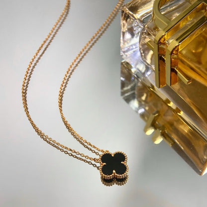 [Renovia Jewelry]CLOVER 15MM BLACK ONYX SINGLE FLOWER NECKLACE