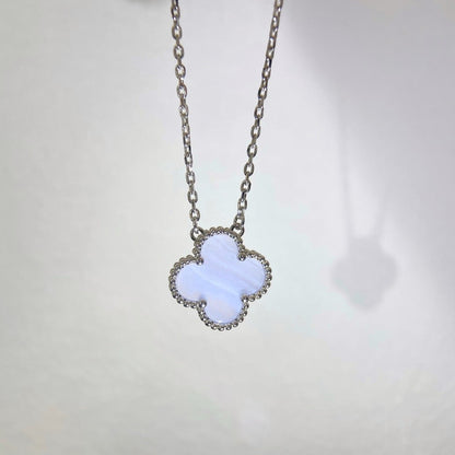 [Renovia Jewelry]CLOVER 15MM BLUE CHALCEDONY NECKLACE SILVER