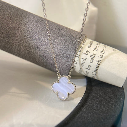 [Renovia Jewelry]CLOVER 15MM BLUE CHALCEDONY NECKLACE SILVER