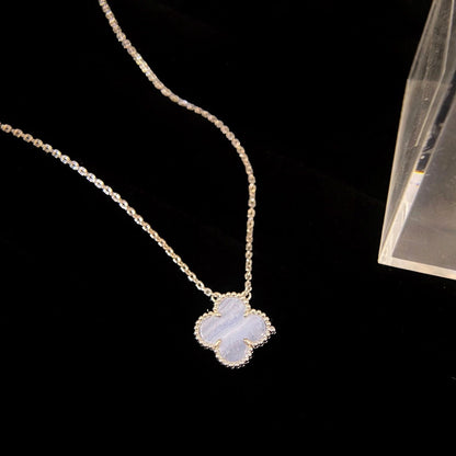 [Renovia Jewelry]CLOVER 15MM BLUE CHALCEDONY NECKLACE SILVER