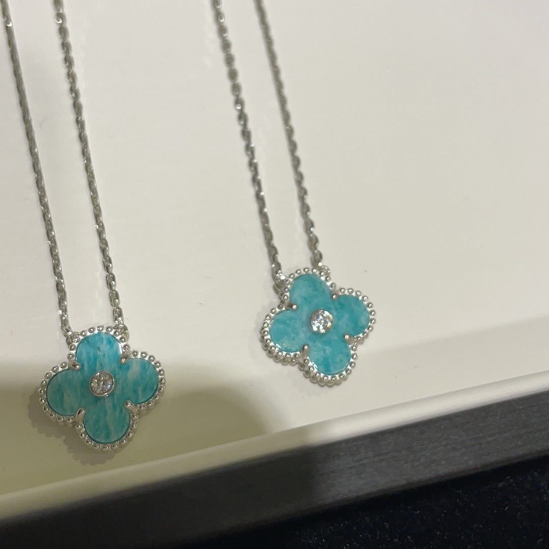 [Renovia Jewelry]CLOVER 15MM DIAMOND SVRES PORCELAIN  NECKLACE SILVER