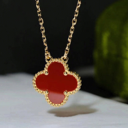 [Renovia Jewelry]CLOVER 15MM CARNELIAN SINGLE FLOWER NECKLACE