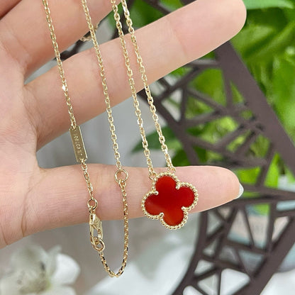 [Renovia Jewelry]CLOVER 15MM CARNELIAN SINGLE FLOWER NECKLACE