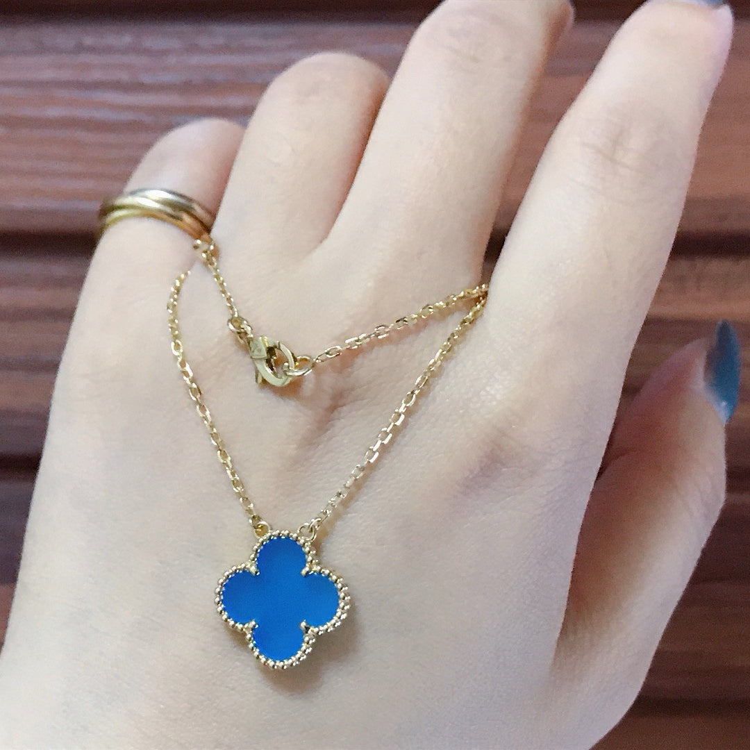 [Renovia Jewelry]CLOVER 15MM BLUE AGATE NECKLACE