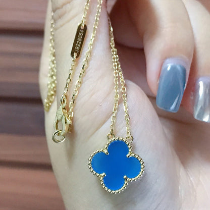 [Renovia Jewelry]CLOVER 15MM BLUE AGATE NECKLACE