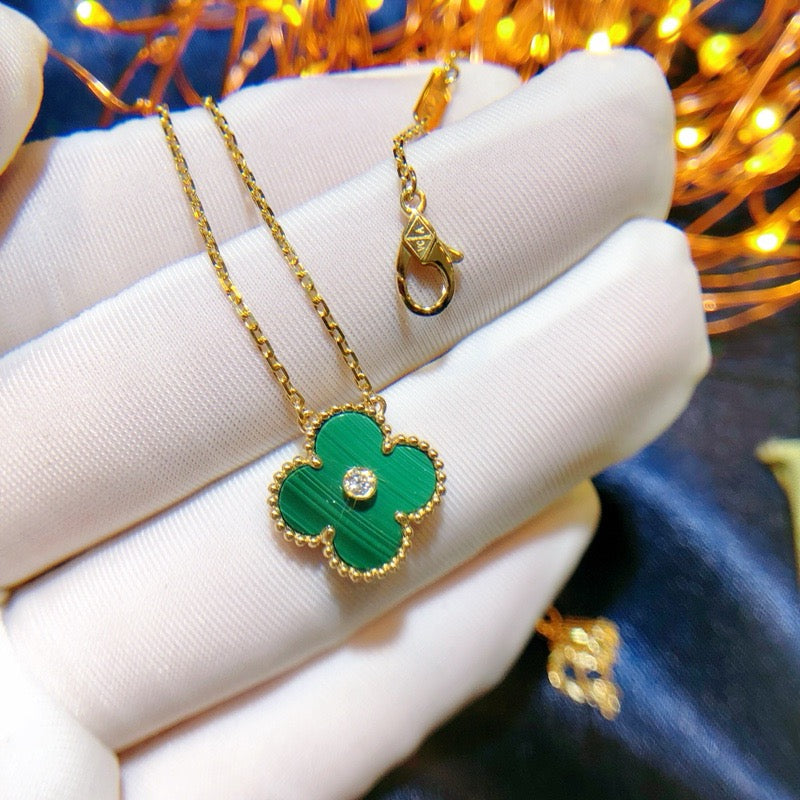 [Renovia Jewelry]CLOVER 15MM DIAMOND TURQUOISE NECKLACE