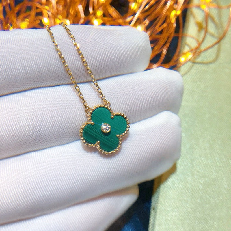 [Renovia Jewelry]CLOVER 15MM DIAMOND TURQUOISE NECKLACE