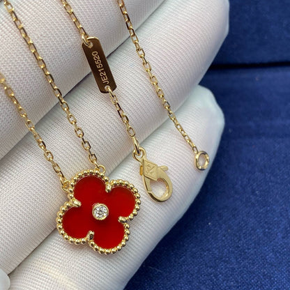 [Renovia Jewelry]CLOVER 15MM DIAMOND CARNELIAN NECKLACE