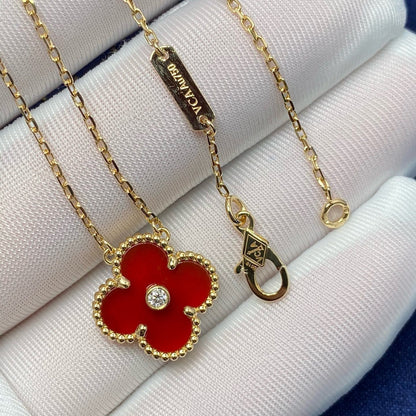 [Renovia Jewelry]CLOVER 15MM DIAMOND CARNELIAN NECKLACE