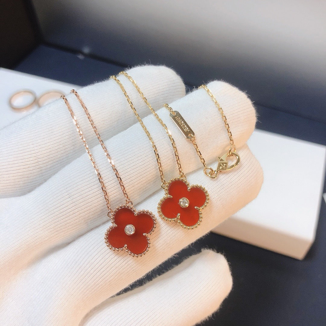 [Renovia Jewelry]CLOVER 15MM DIAMOND CARNELIAN NECKLACE