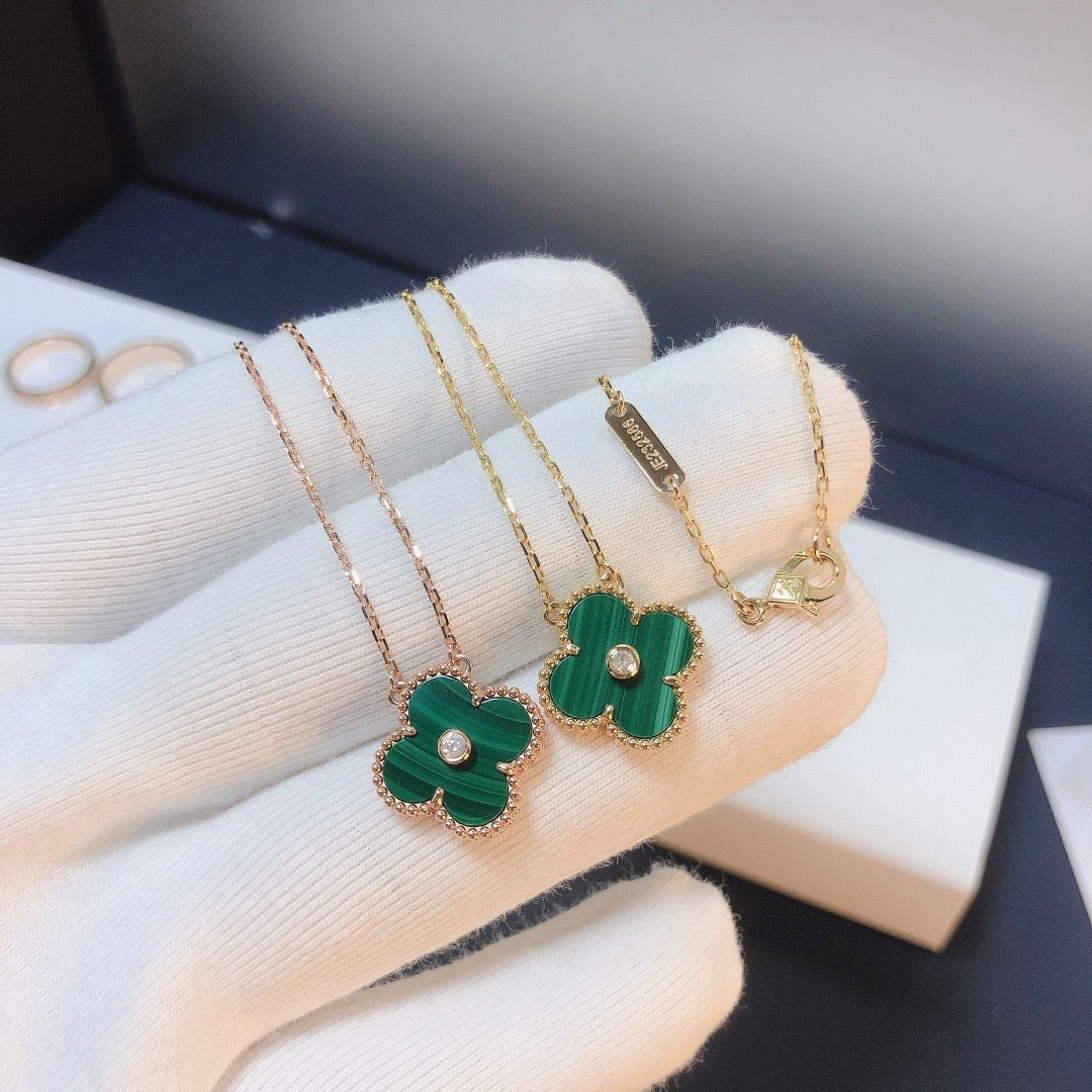 [Renovia Jewelry]CLOVER 15MM DIAMOND TURQUOISE NECKLACE