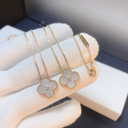 [Renovia Jewelry]CLOVER 15MM DIAMOND WHITE FRITILLARIA NECKLACE