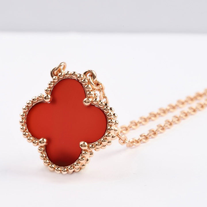 [Renovia Jewelry]CLOVER 15MM CARNELIAN SINGLE FLOWER NECKLACE