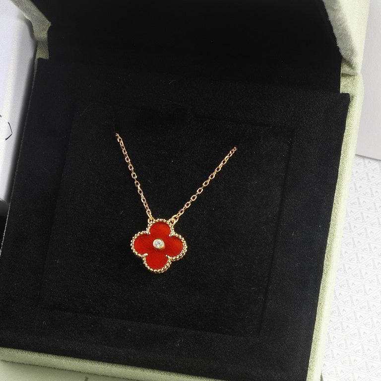 [Renovia Jewelry]CLOVER 15MM DIAMOND CARNELIAN NECKLACE