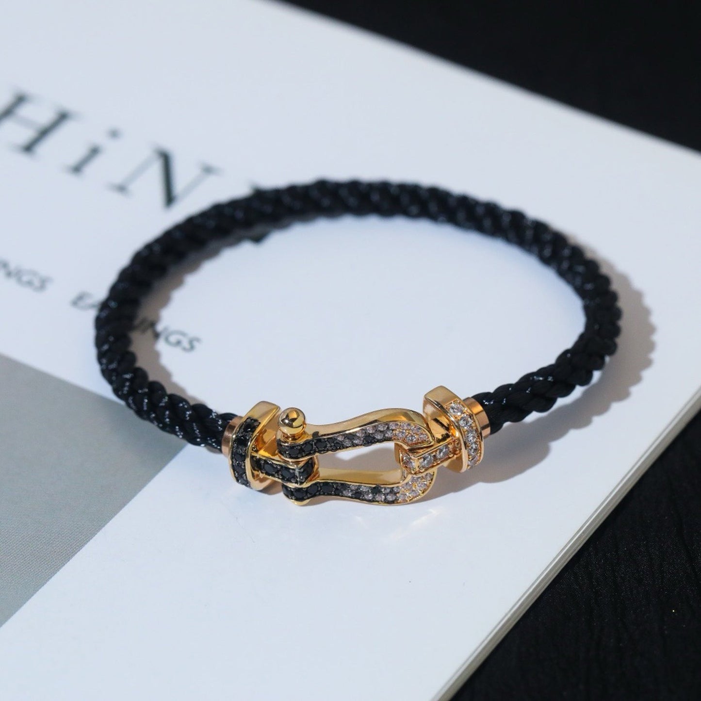 [Renovia Jewelry]FORCE LARGE HORSESHOE BLACK WHITE DIAMOND BRACELET ROSE GOLD