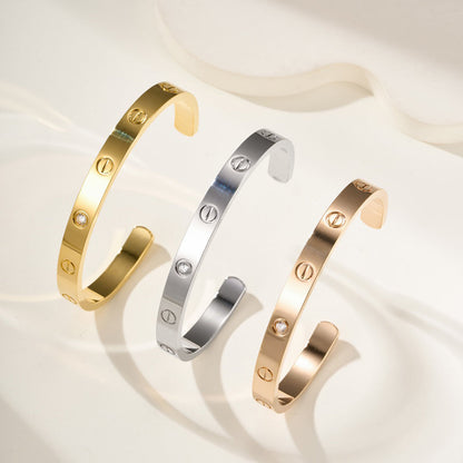 [Renovia Jewelry]LOVE BRACELET 6.1MM 1 DIAMOND OPEN CUFF