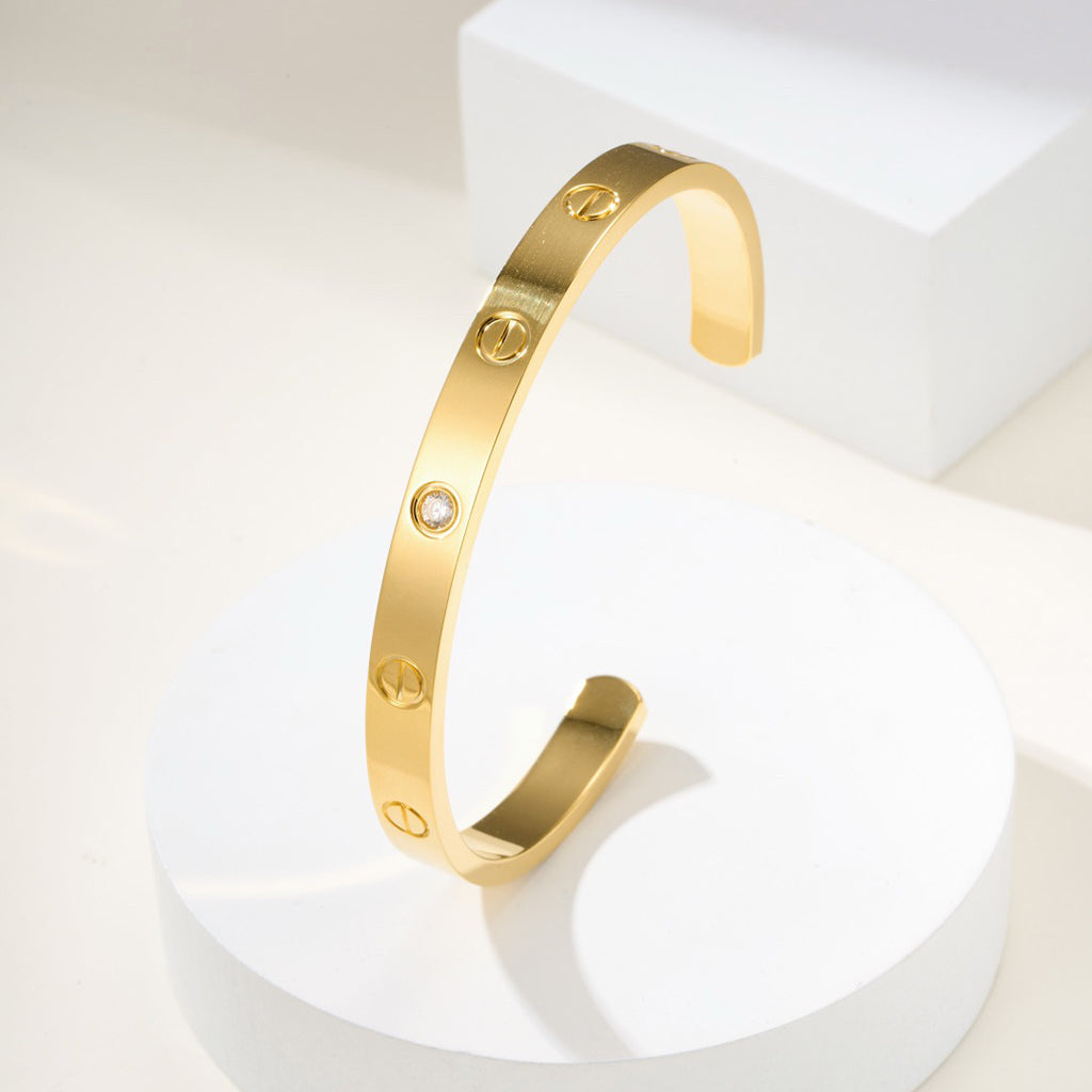 [Renovia Jewelry]LOVE BRACELET 6.1MM 1 DIAMOND OPEN CUFF