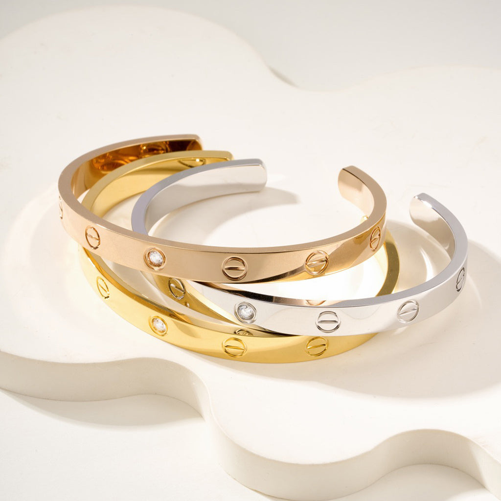 [Renovia Jewelry]LOVE BRACELET 6.1MM 1 DIAMOND OPEN CUFF
