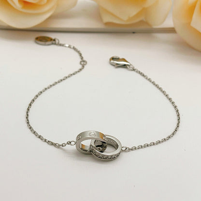 [Renovia Jewelry]LOVE DOUBLE RING HALF DIAMOND BRACELET
