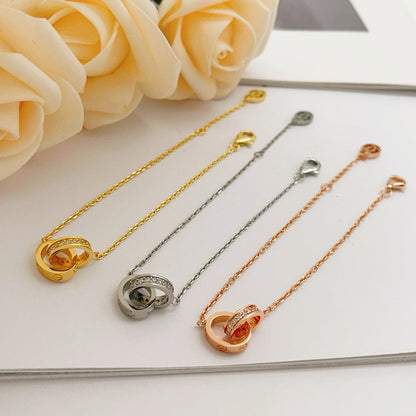 [Renovia Jewelry]LOVE DOUBLE RING HALF DIAMOND BRACELET