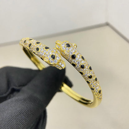 [Renovia Jewelry]PANTHERE DOUBLE HEADED HALF DIAMOND OPEN BRACELET