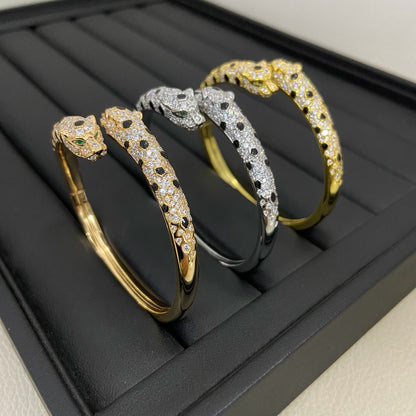 [Renovia Jewelry]PANTHERE DOUBLE HEADED HALF DIAMOND OPEN BRACELET