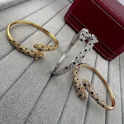 [Renovia Jewelry]PANTHERE DOUBLE HEADED HALF DIAMOND OPEN BRACELET