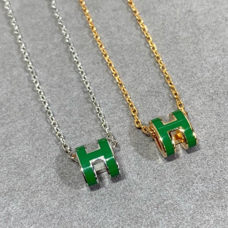 [Renovia Jewelry]POP H GREEN NECKLACE SILVER AND GOLD