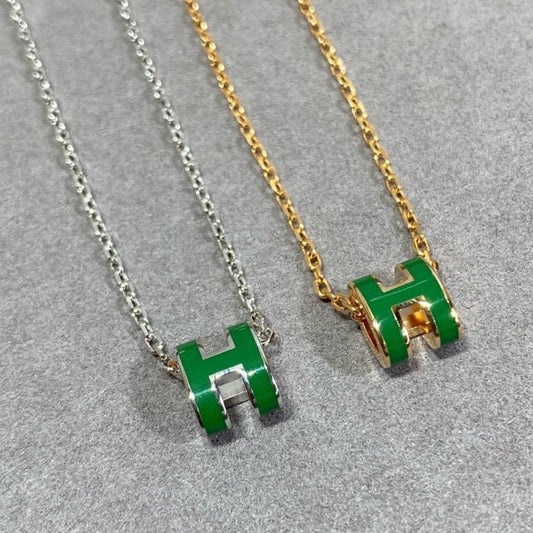 [Renovia Jewelry]POP H GREEN NECKLACE SILVER AND GOLD