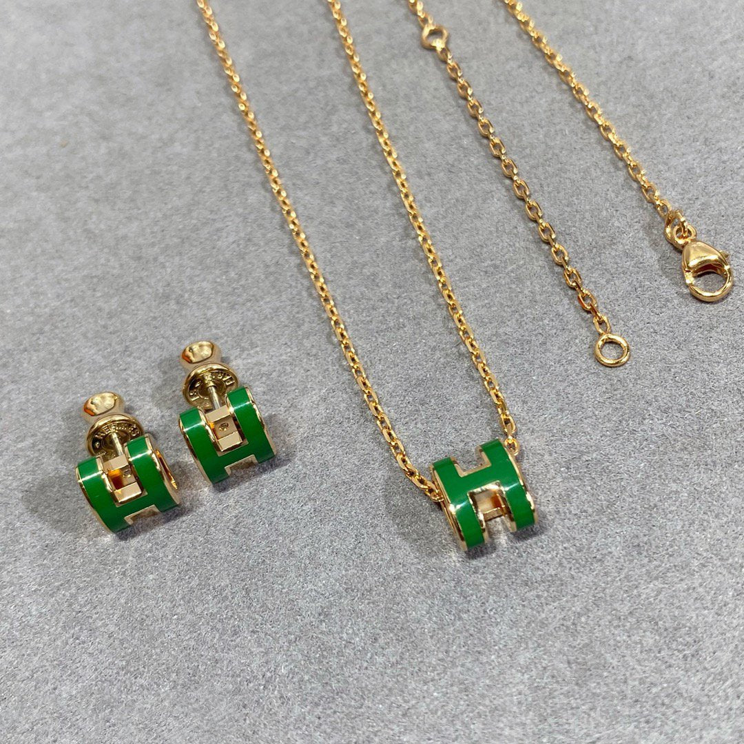 [Renovia Jewelry]POP H GREEN NECKLACE SILVER AND GOLD