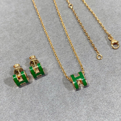 [Renovia Jewelry]POP H GREEN NECKLACE SILVER AND GOLD