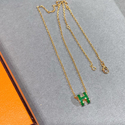 [Renovia Jewelry]POP H GREEN NECKLACE SILVER AND GOLD