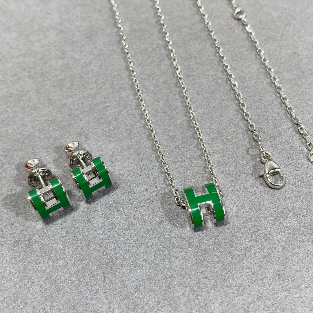 [Renovia Jewelry]POP H GREEN NECKLACE SILVER AND GOLD