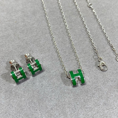 [Renovia Jewelry]POP H GREEN NECKLACE SILVER AND GOLD