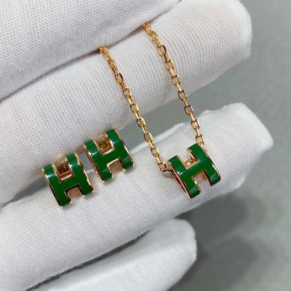 [Renovia Jewelry]POP H GREEN NECKLACE SILVER AND GOLD