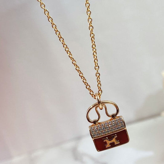 [Renovia Jewelry]CONSTANCE RED PEDANT PINK GOLD NECKLACE