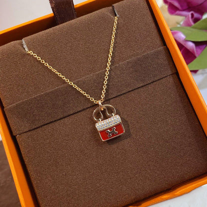[Renovia Jewelry]CONSTANCE RED PEDANT PINK GOLD NECKLACE