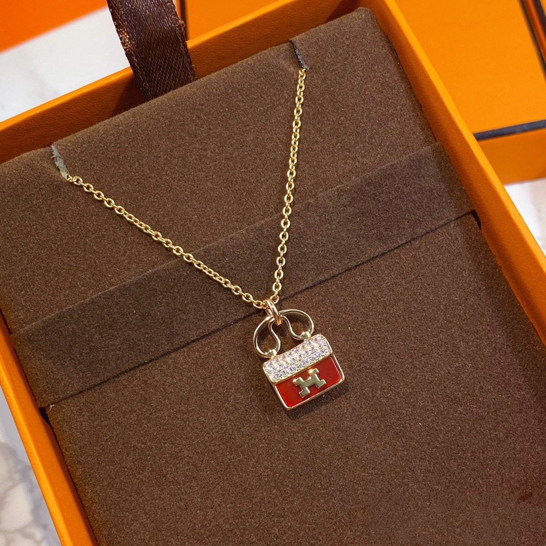 [Renovia Jewelry]CONSTANCE RED PEDANT PINK GOLD NECKLACE