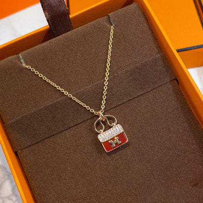 [Renovia Jewelry]CONSTANCE RED PEDANT PINK GOLD NECKLACE