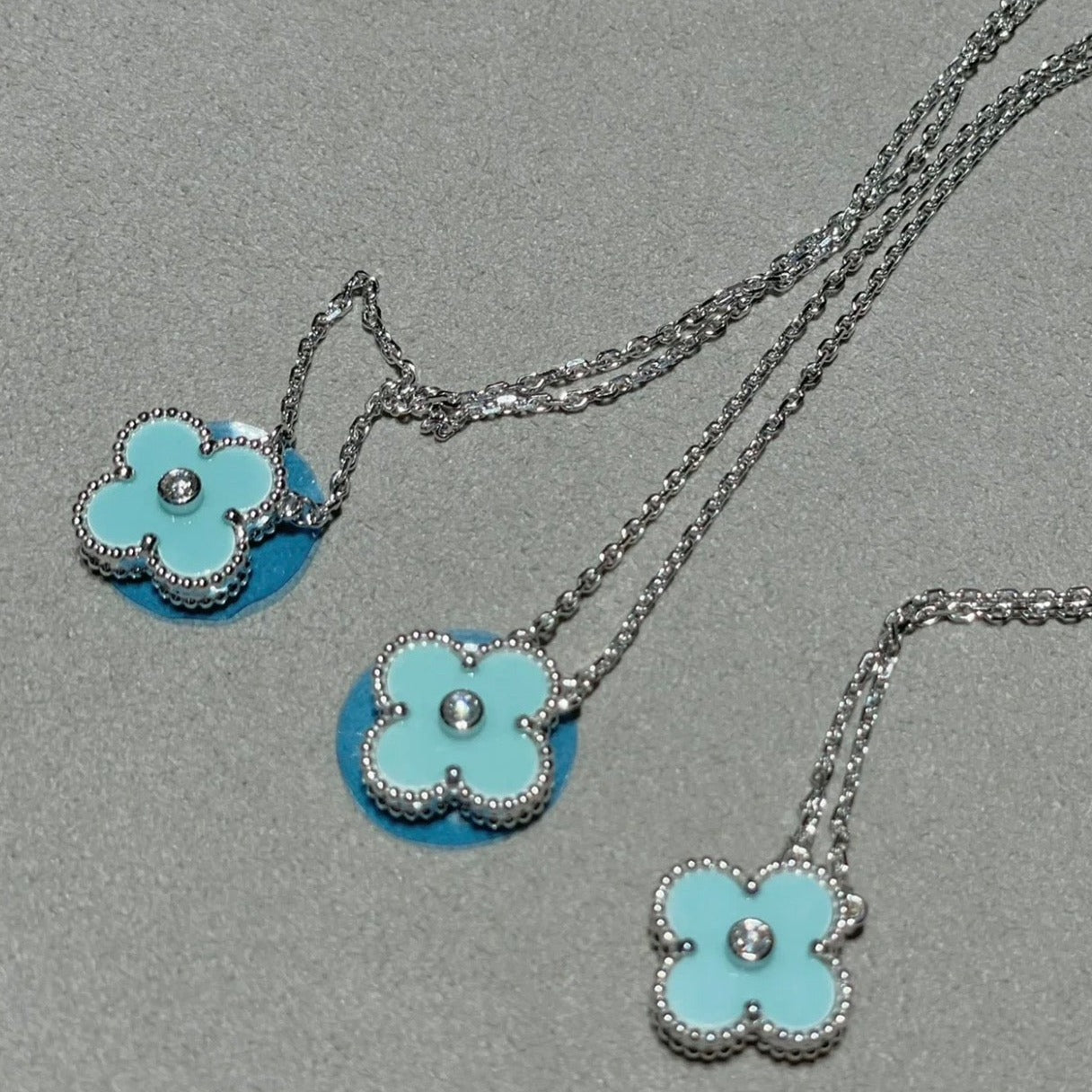 [Renovia Jewelry]CLOVER 1 DIAMOND LIGHT BLUE SILVER NECKLACE