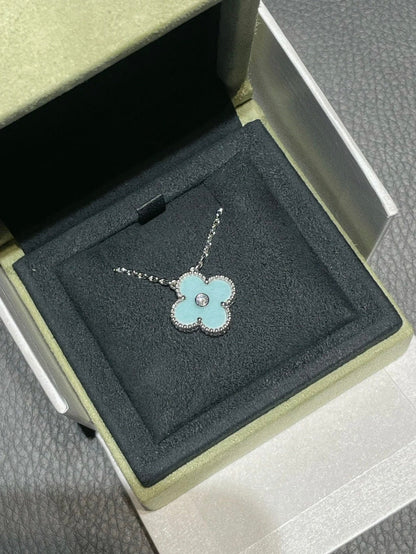 [Renovia Jewelry]CLOVER 1 DIAMOND LIGHT BLUE SILVER NECKLACE